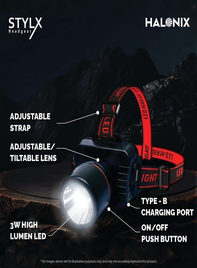 Halonix Stylex 3W Headgear Led Rechargeable Head Torch | Head Lamp |Flash Light | Headlamp| Waterproof Adjustable Head Lamp for Cycling, Camping, Hiking | - Image 3